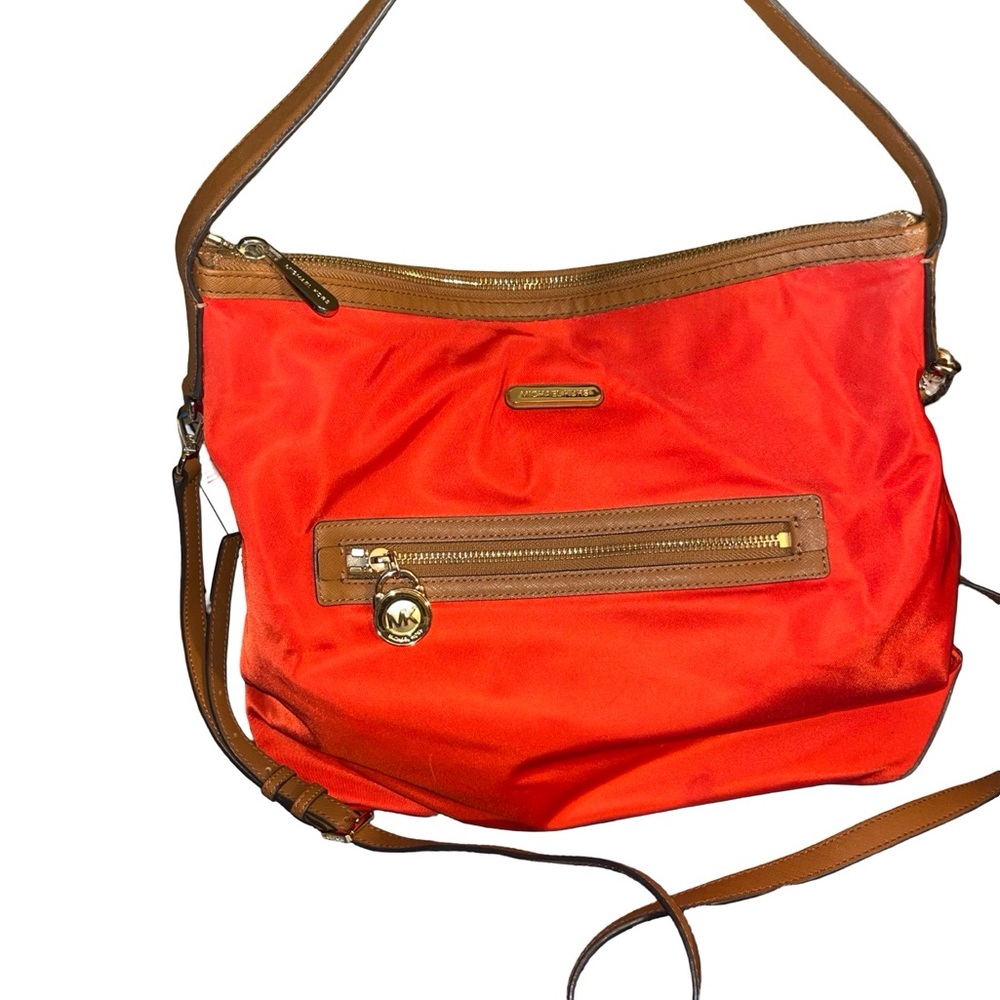 Michael Kors Red and Tan Crossbody Bag with Adjustable Strap